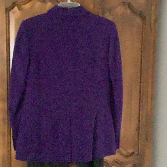 Lauren Ralph Lauren pant suit purple jacket and dark grey pin striped no pleats - Picture 4 of 7